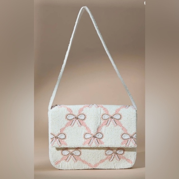NWT Altar’d State Beaded Bag Cream and Pink Bows - Picture 3 of 13